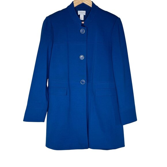 Chicos Jacket Womens Size 1 Blue Stand Collar Button Front Career Coat Pockets - Picture 2 of 10